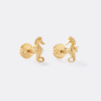 ⭐ COMBO Dije Caballo de Mar, Arete Caballito de Mar y Cadena Tejido Chino 3 mm 45 Cms