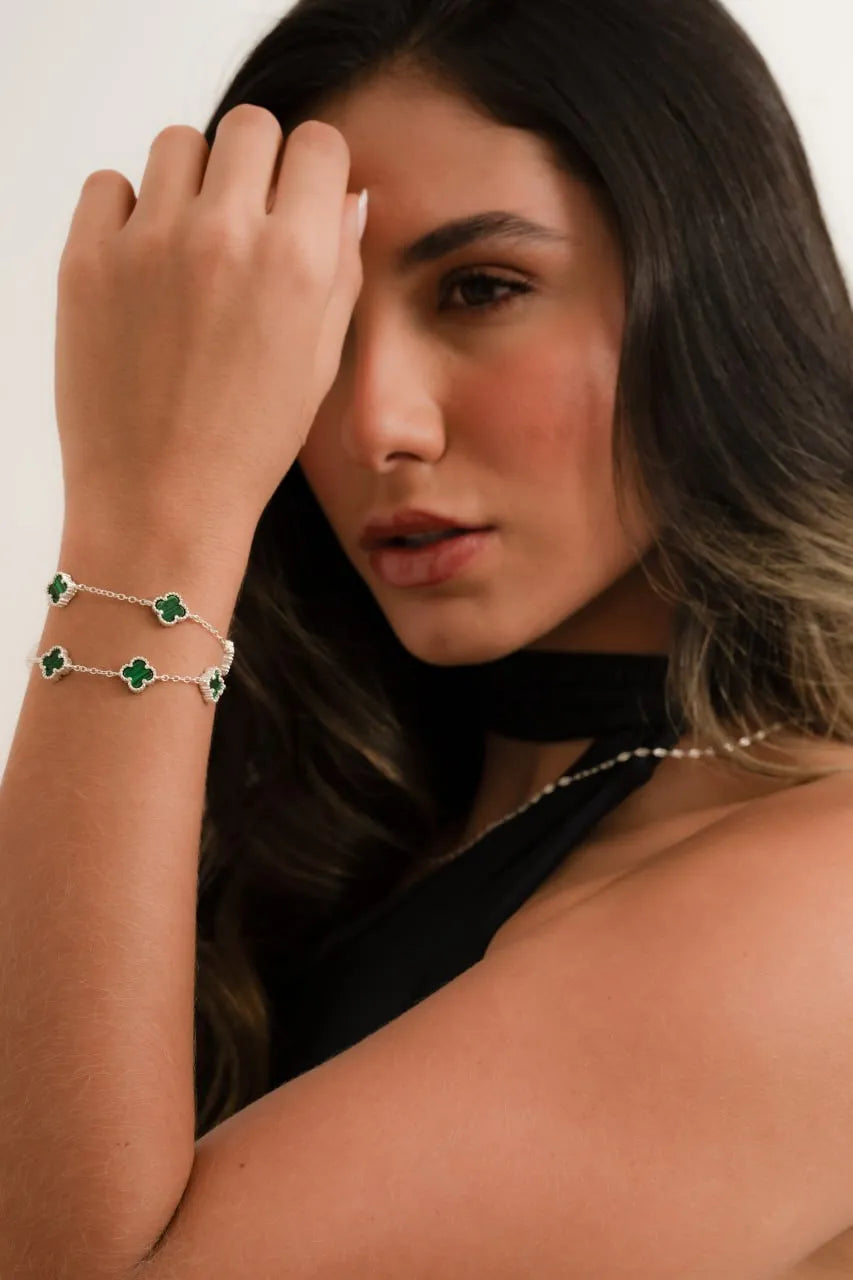 Pulsera Clover 5H Malaquita 17 Cms + Ext